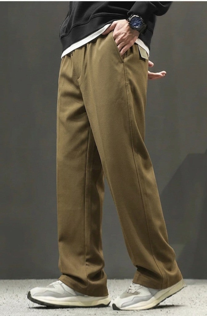 Men's Teal Pleated Straight-Leg Casual Brown Trousers | Elite Garments
