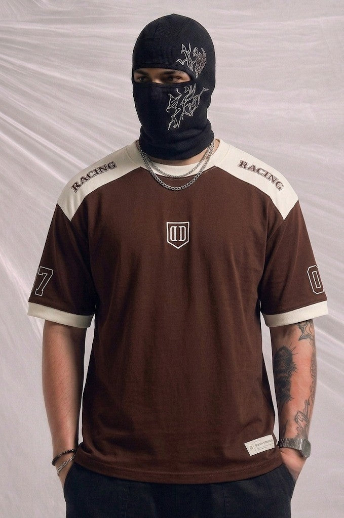 The Original Choc-Cream Ringer Tee with Embroidered Shield Emblem | Elite Garments