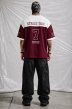 Oversized Maroon & Cream Racing T-Shirt with Number '07' & Shield Logo | Elite Garments