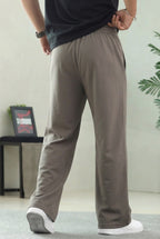 Men's Taupe Drawstring Straight-Leg Trousers | Elite Garments